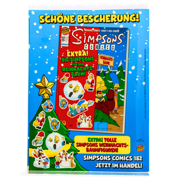 Rückseite des Simpsons Comic Winter-Wirbel Nr. 5 mit Inhaltsangabe und Verlagsinfos